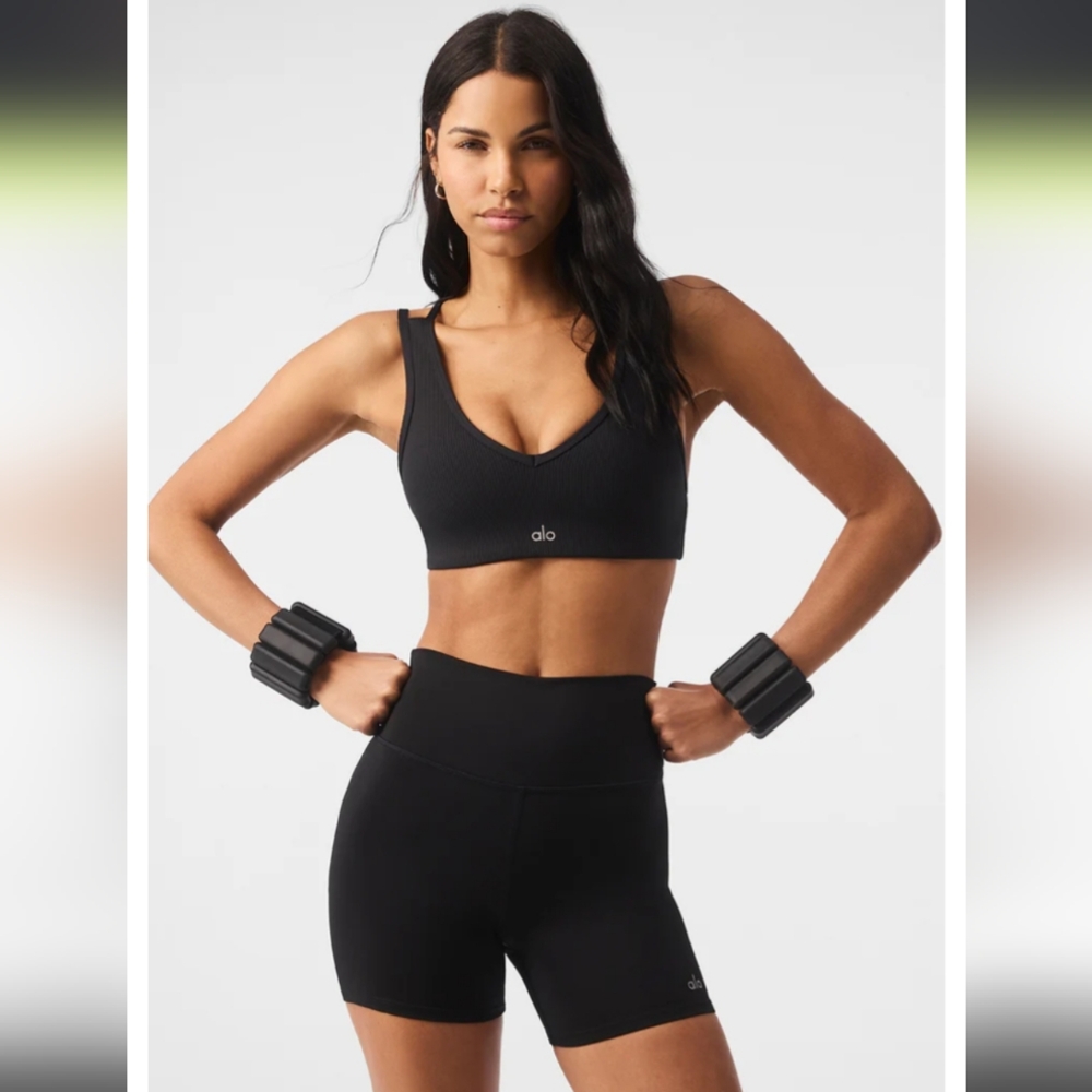 ALO Yoga Black Airlift Ribbed Jump Start Bra XS